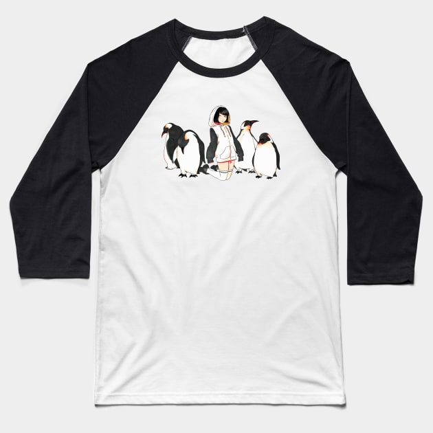 Penguin Girl Baseball T-Shirt by eatslugs